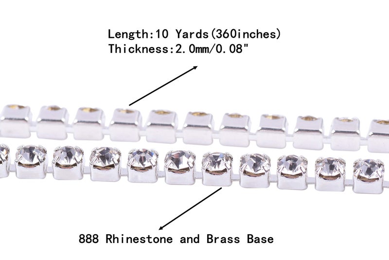 KAOYOO 10 Yards 2MM Crystal Rhinestone Close Chain Trim for Sewing Crafts,DIY Decoration - Image 2